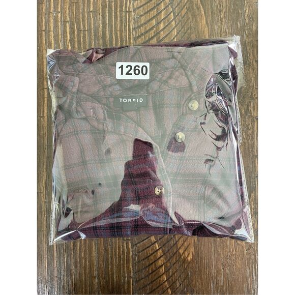 Plaid Button Down Shirt Torrid Women 2XL Burgundy Black Soft Casual Fall Style - Picture 8 of 8